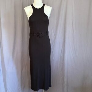 & Other Stories Black Belted Midi Dress